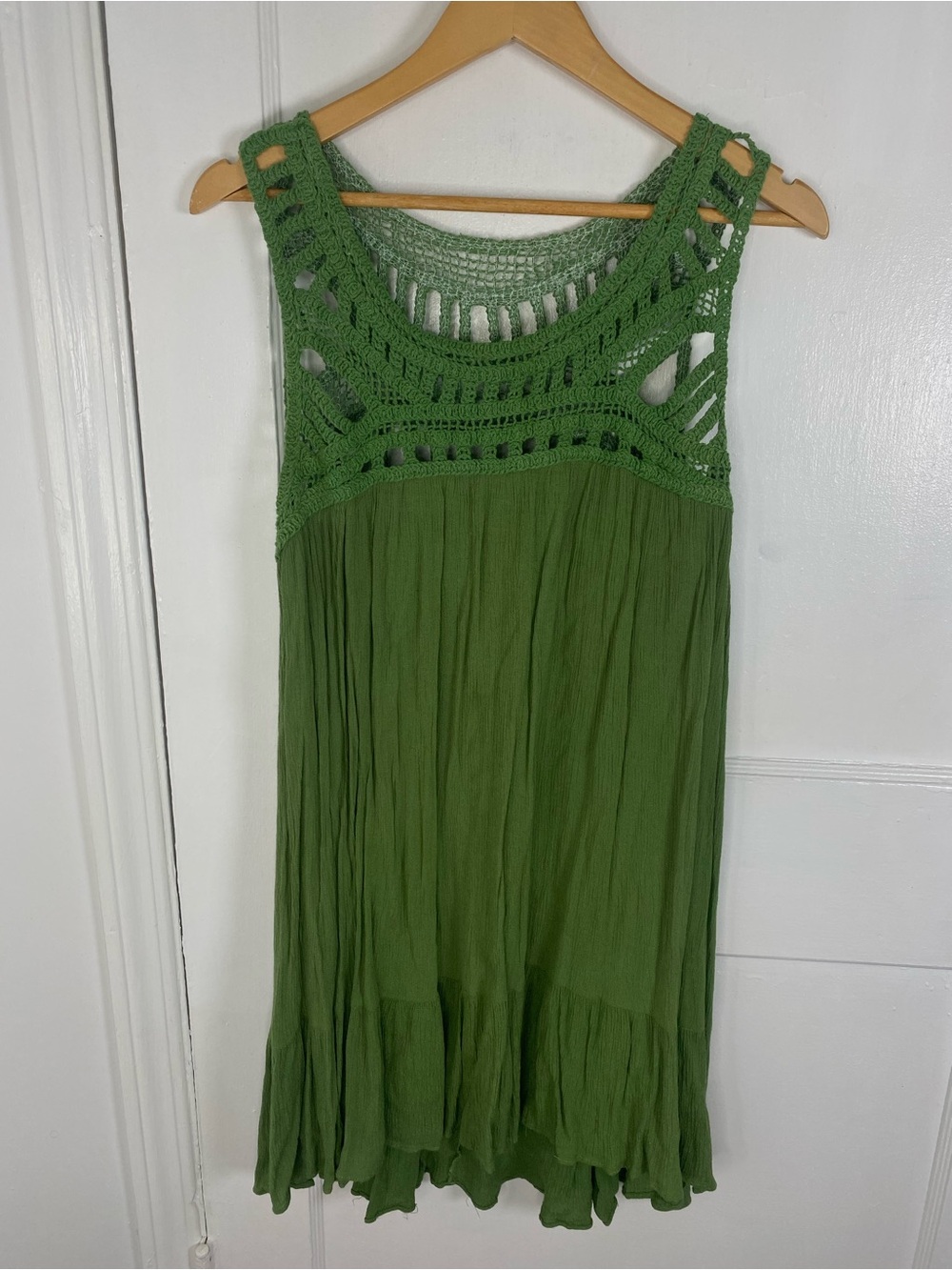 Easel Large Green Crochet Yoke Boho Sleeveless Dress